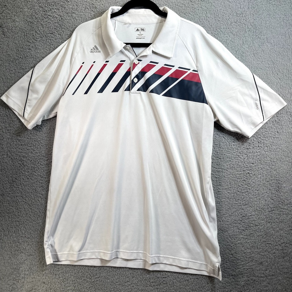 ADIDAS SHIRT XL Golf Polo WHITE RED BLUE SILVER